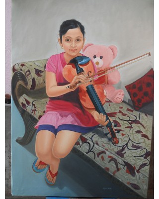 A Girl is Sitting With A Violine